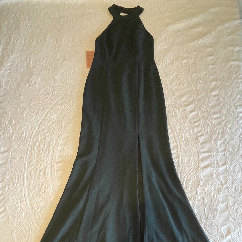 BHLDN Lennox Halter Open-Back Side-Slit Stretch Crepe Gown NWT